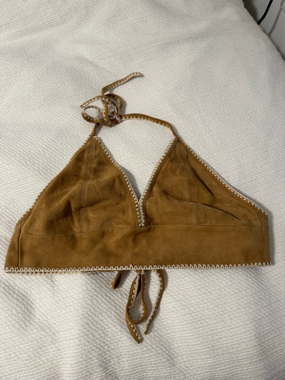 Maje suede Halter crop Top in Brown with Contrast Trim